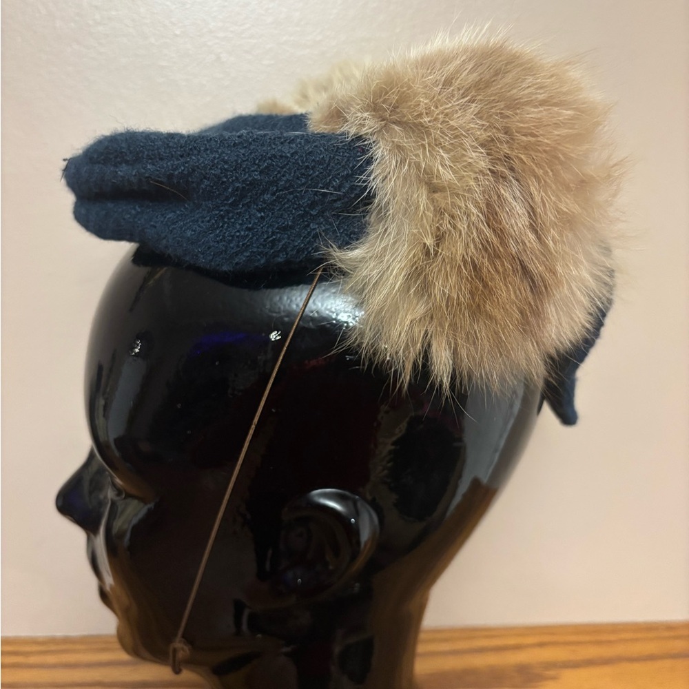 Unique Vintage Blue Pillbox Hat with Fur Trim